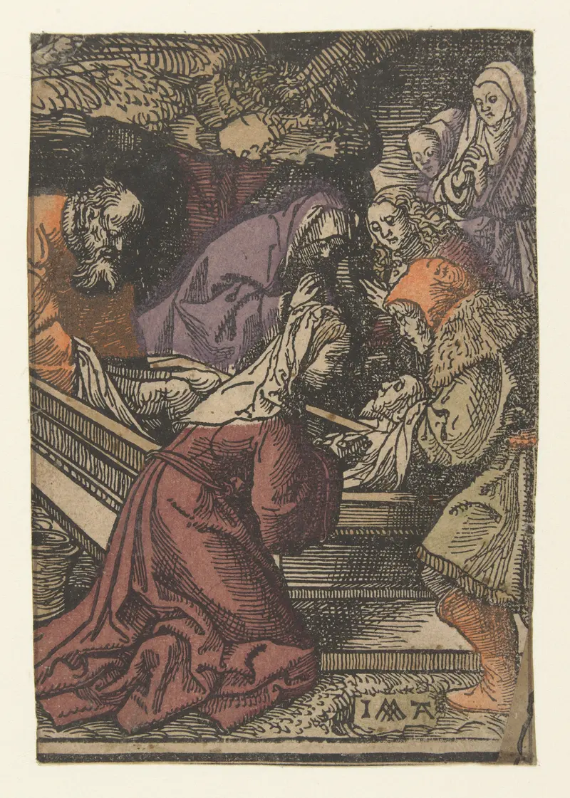 Oil on panel by Jacob Cornelisz van Oostsanen depicting a distraught woman in warm light