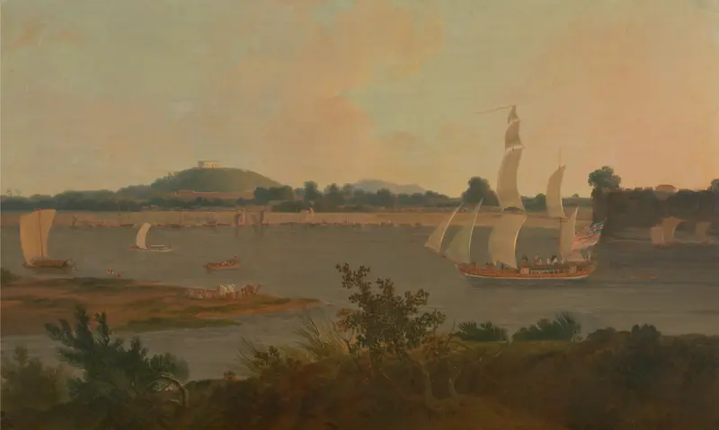 Pinnace sailing on the Ganges, watercolor on paper by Thomas Daniell