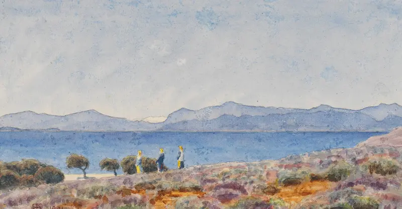 Landscape with hills and sunlight by Niels Skovgaard, oil painting