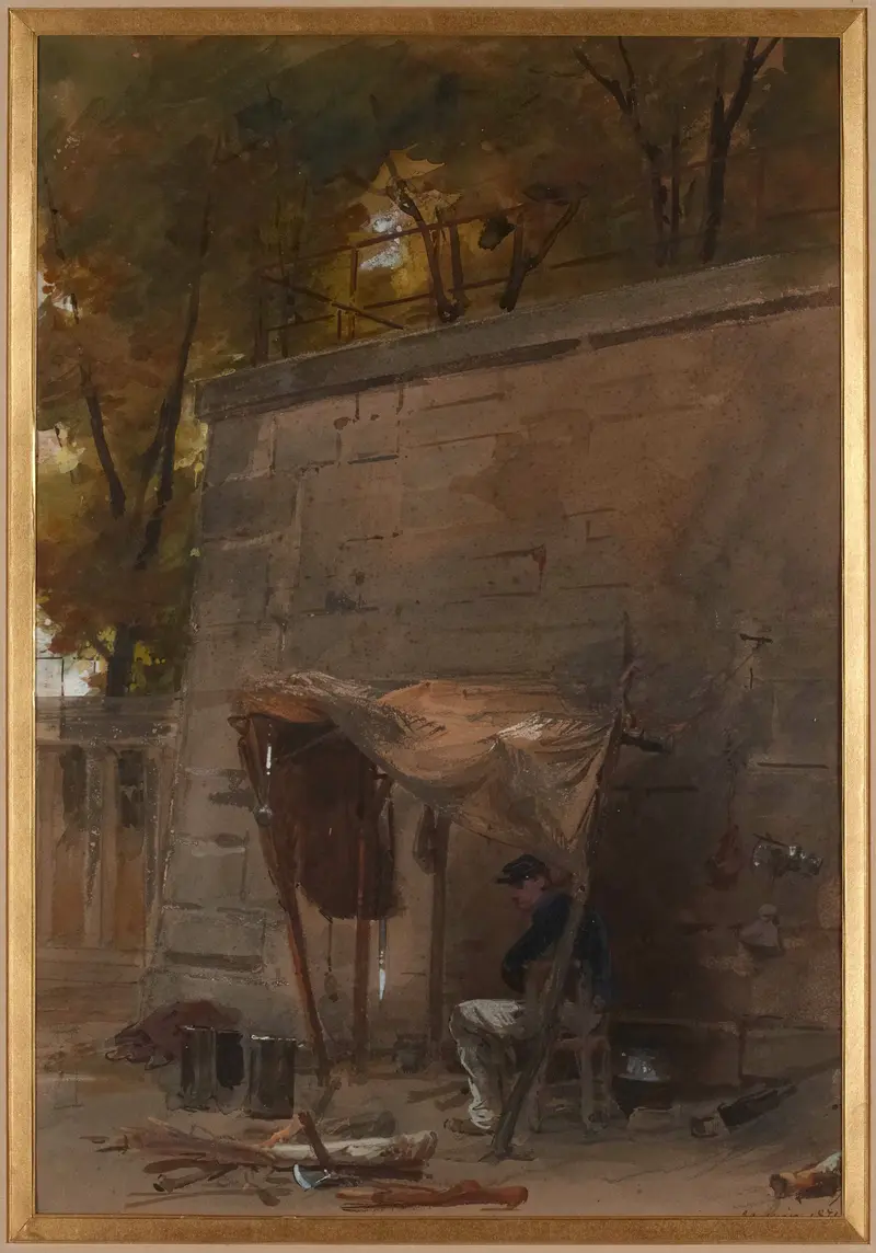 A historical painting depicting a soldier from the 19th century.