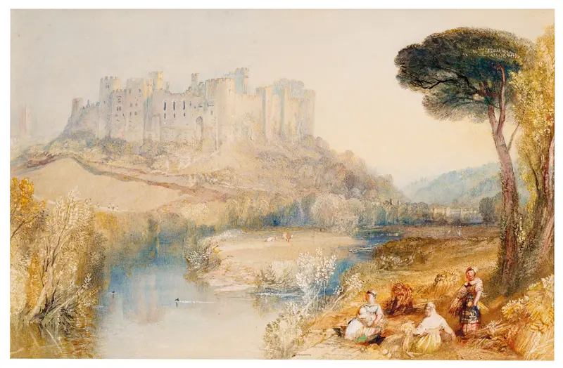 Ludlow Castle, Shropshire by Joseph Mallord William Turner, oil painting depicting a misty landscape.