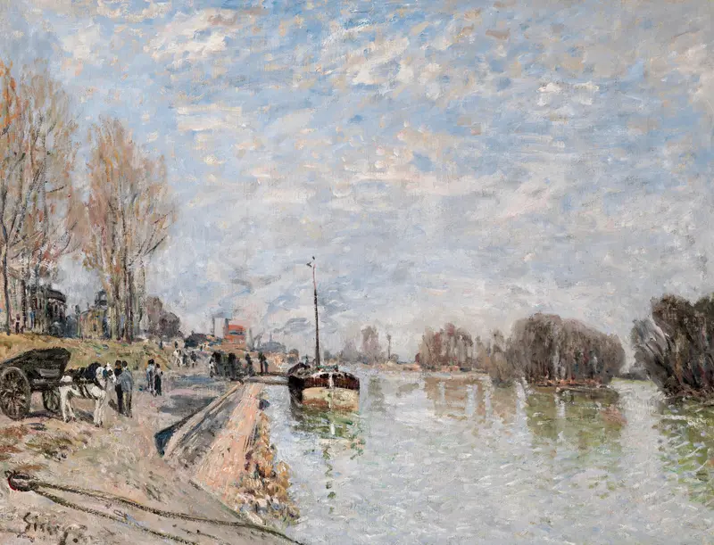 La Seine à Suresnes by Alfred Sisley, oil on canvas, depicting a tranquil river with soft light.
