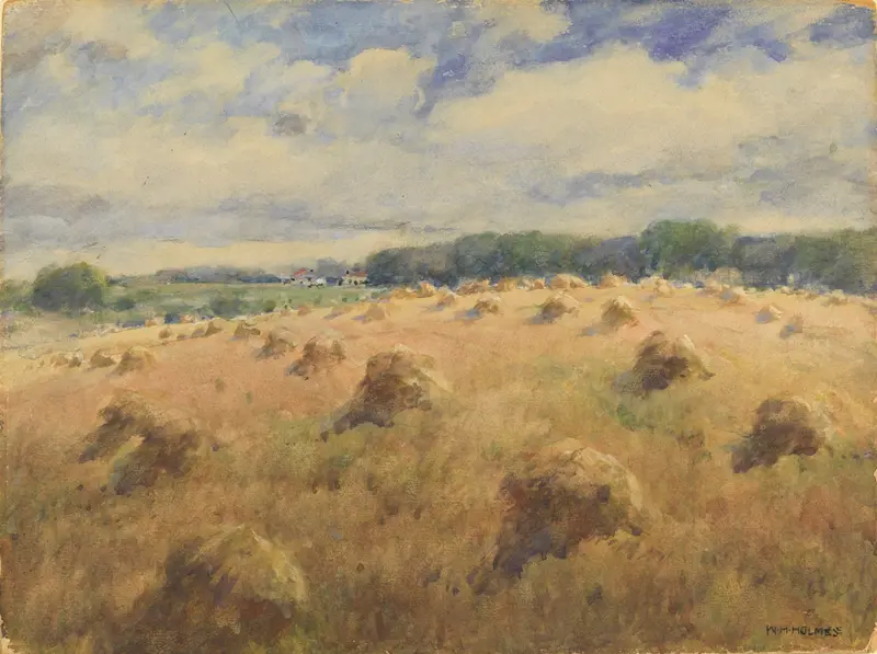 Maryland Wheat Fields by William Henry Holmes, realism, depicting golden wheat under a serene sky.
