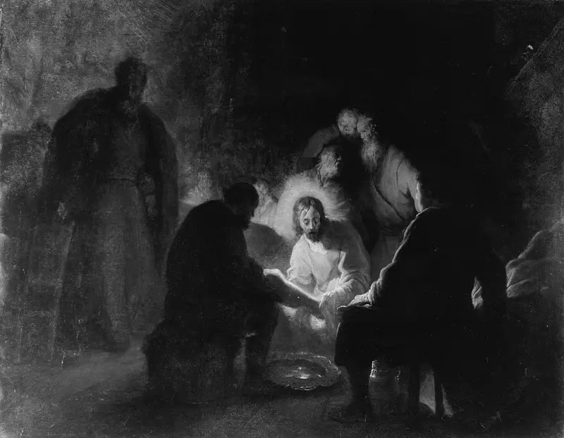 Christ washing a disciple's feet, oil on paper by Jan Lievens
