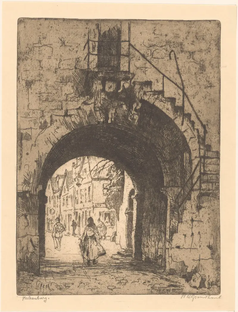 Rothenburg by Willem Adrianus Grondhout, oil painting depicting a village bathed in gentle light.