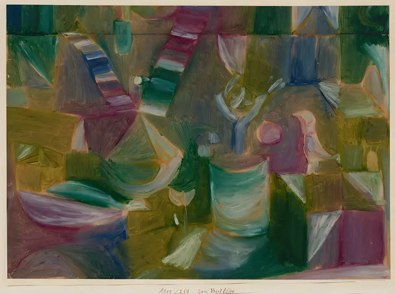 Paul Klee's 'Zwei Vogel-bilder' features two stylized birds in a colorful composition.