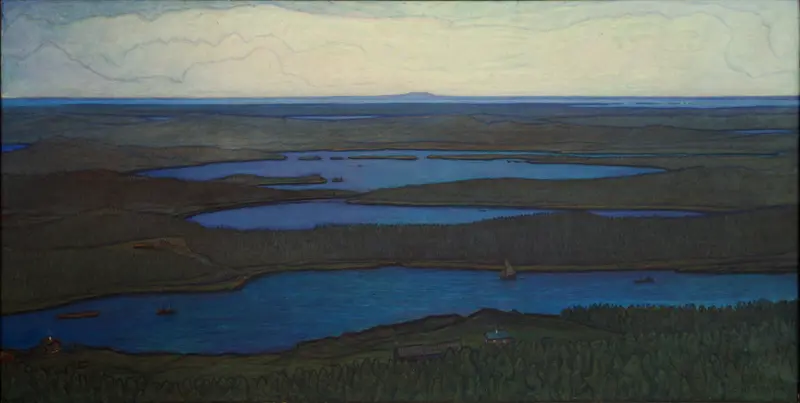 Landscape of a forest and lake, oil on canvas by Otto Hesselbom