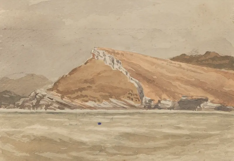 Landscape featuring a cliff and ocean by William Marshall Cooper