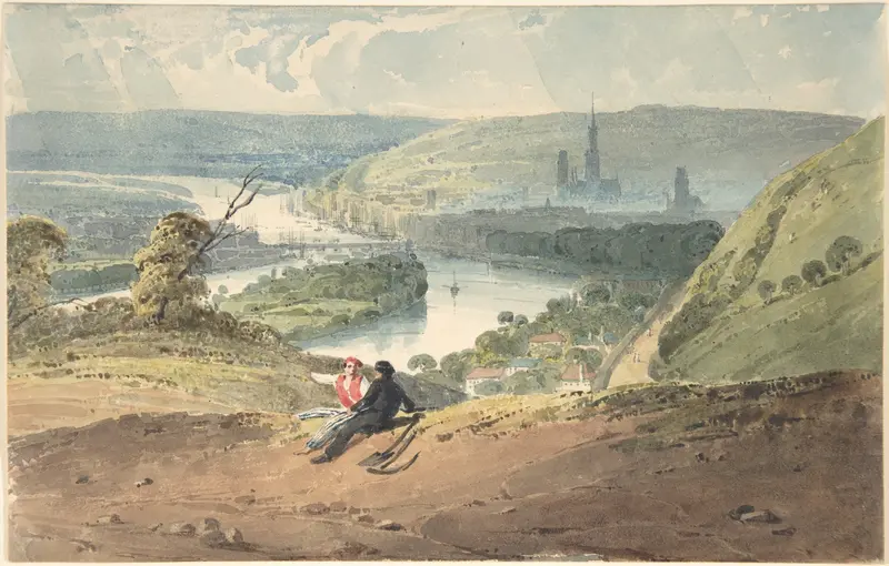 Landscape of Rouen at twilight, oil painting by Richard Parkes Bonington