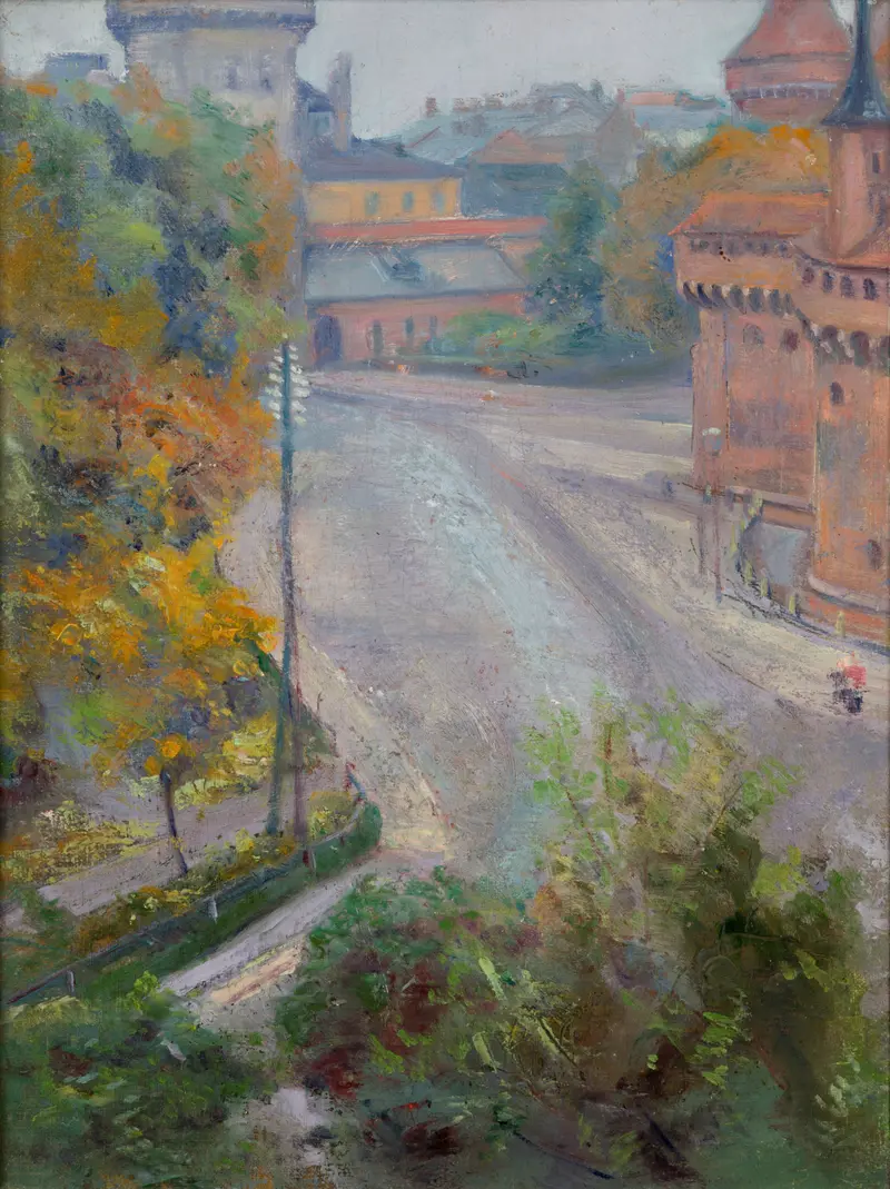 The Barbican and the Floriańska Street by Stanisław Wyspiański, oil painting