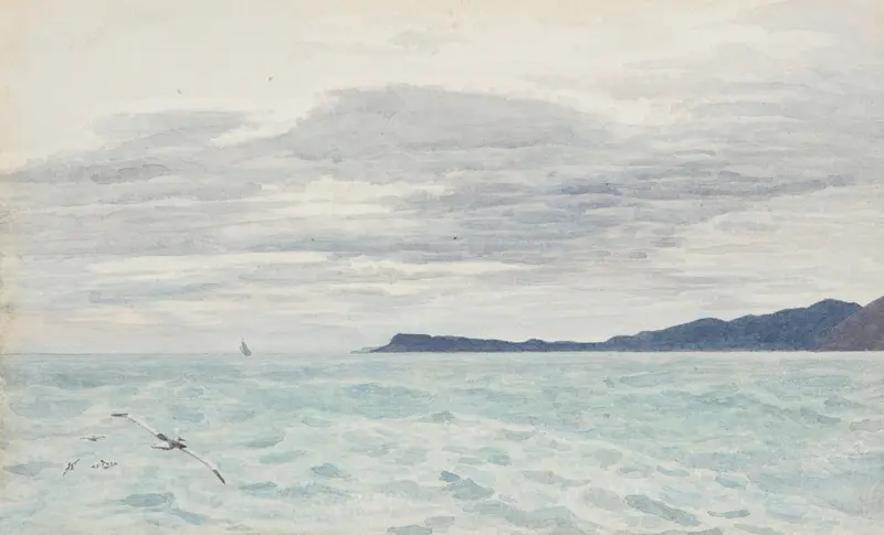 Landscape of Headland near Greymouth by James Crowe Richmond, oil painting depicting rugged shoreline and nature.