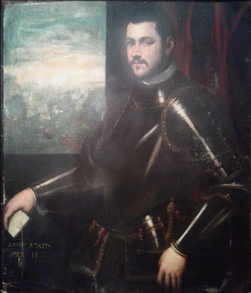 Portrait of an unidentified Venetian admiral by Tintoretto, showcasing his authority and maritime heritage.