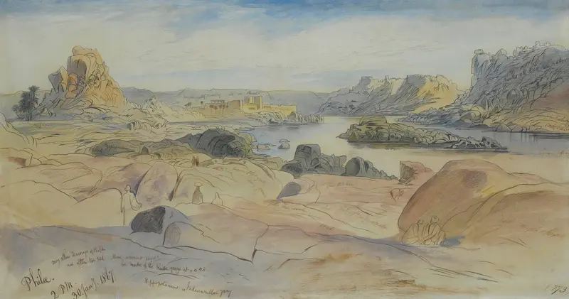 Architecture of Philae, Egypt by Edward Lear, 1867, oil painting