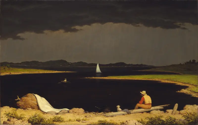 Approaching Thunder Storm by Martin Johnson Heade, oil painting depicting a stormy sky.