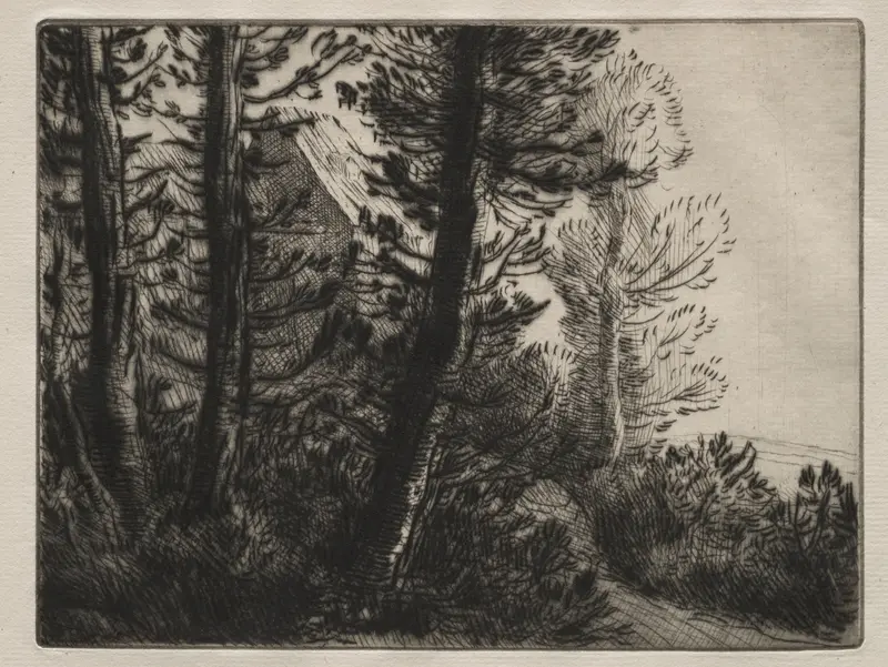 Etching of a guard house by Alphonse Legros