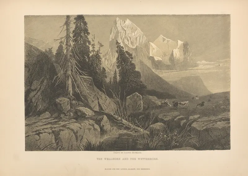 Landscape featuring the Wellhorn and Wetterhorn mountains by Theodor Gsell Fels, oil painting