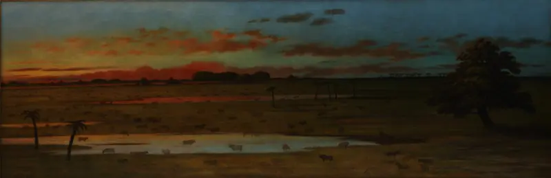 Landscape with rolling hills and stormy sky, oil on canvas by Cándido Lopez