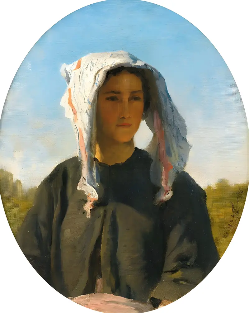 A portrait of a young peasant woman from Bordeaux by Jules Breton.