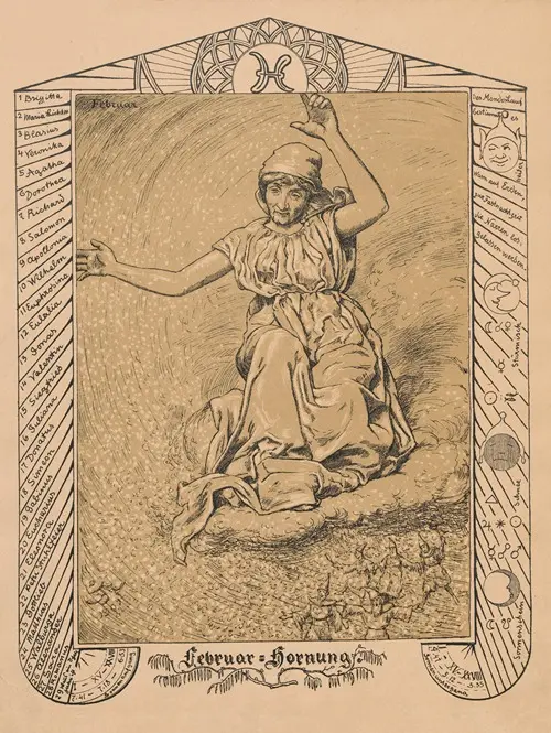 The painting depicts a personification of February with winter elements.