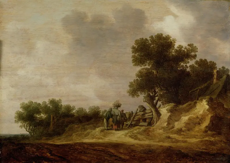 Dune Landscape by Jan van Goyen, oil painting depicting dunes and a muted sky