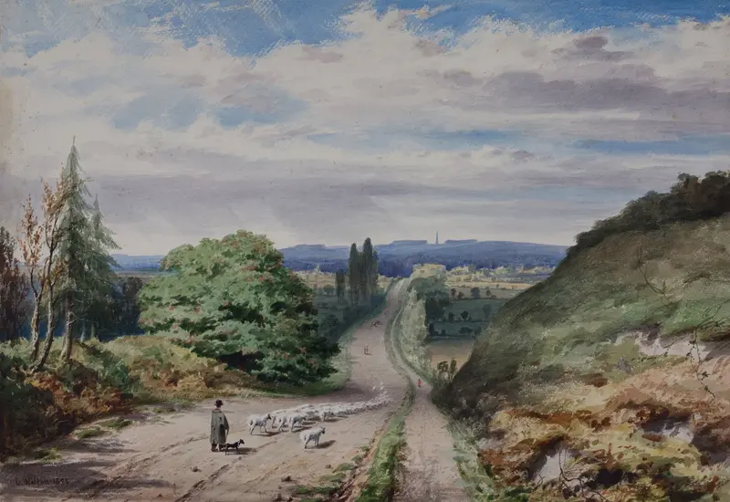 Landscape with horizon and soft blues, golden hues by Elijah Walton