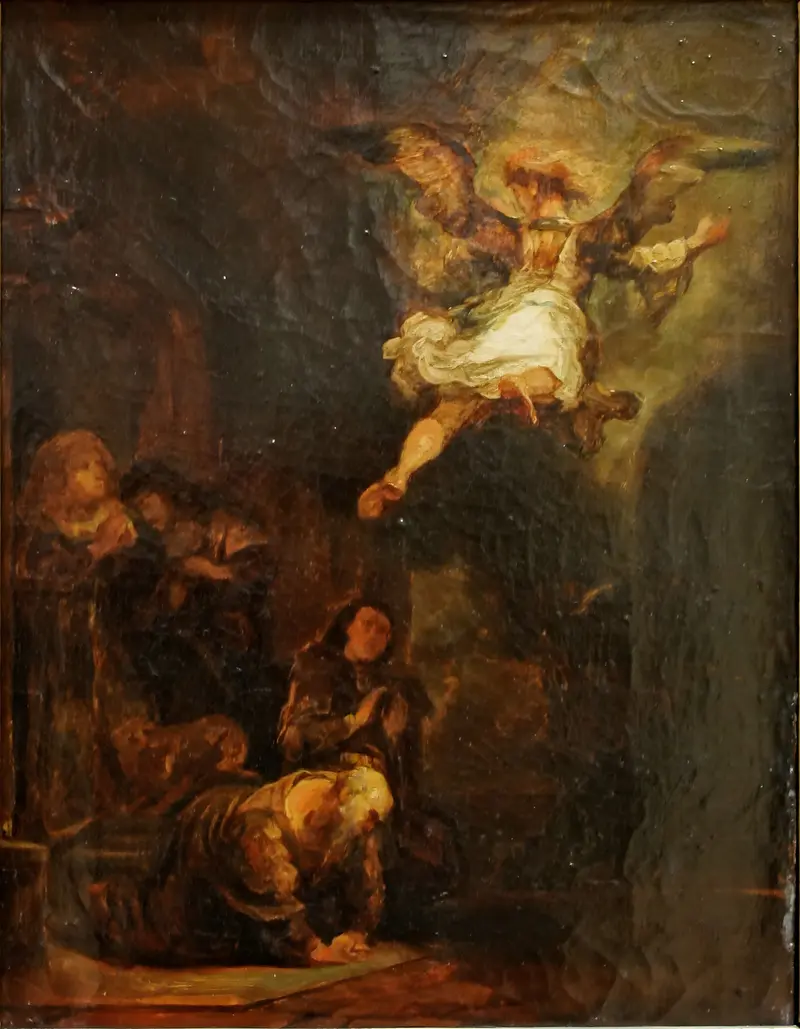 The Angel Gabriel departs from Tobias, capturing a moment of divine guidance and emotional separation.