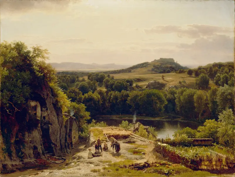 Landscape in the Harz Mountains, oil on canvas by Worthington Whittredge, featuring a stream and forest.