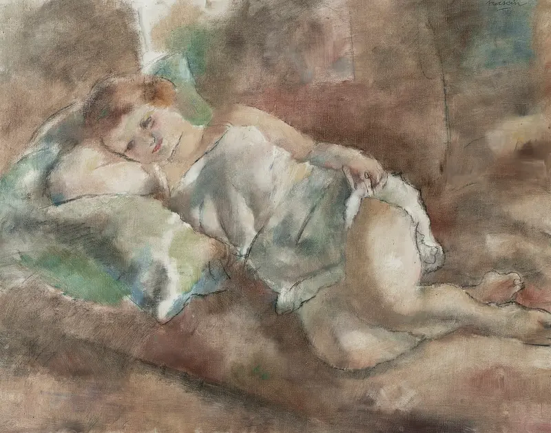 A painting by Jules Pascin depicting a model resting.