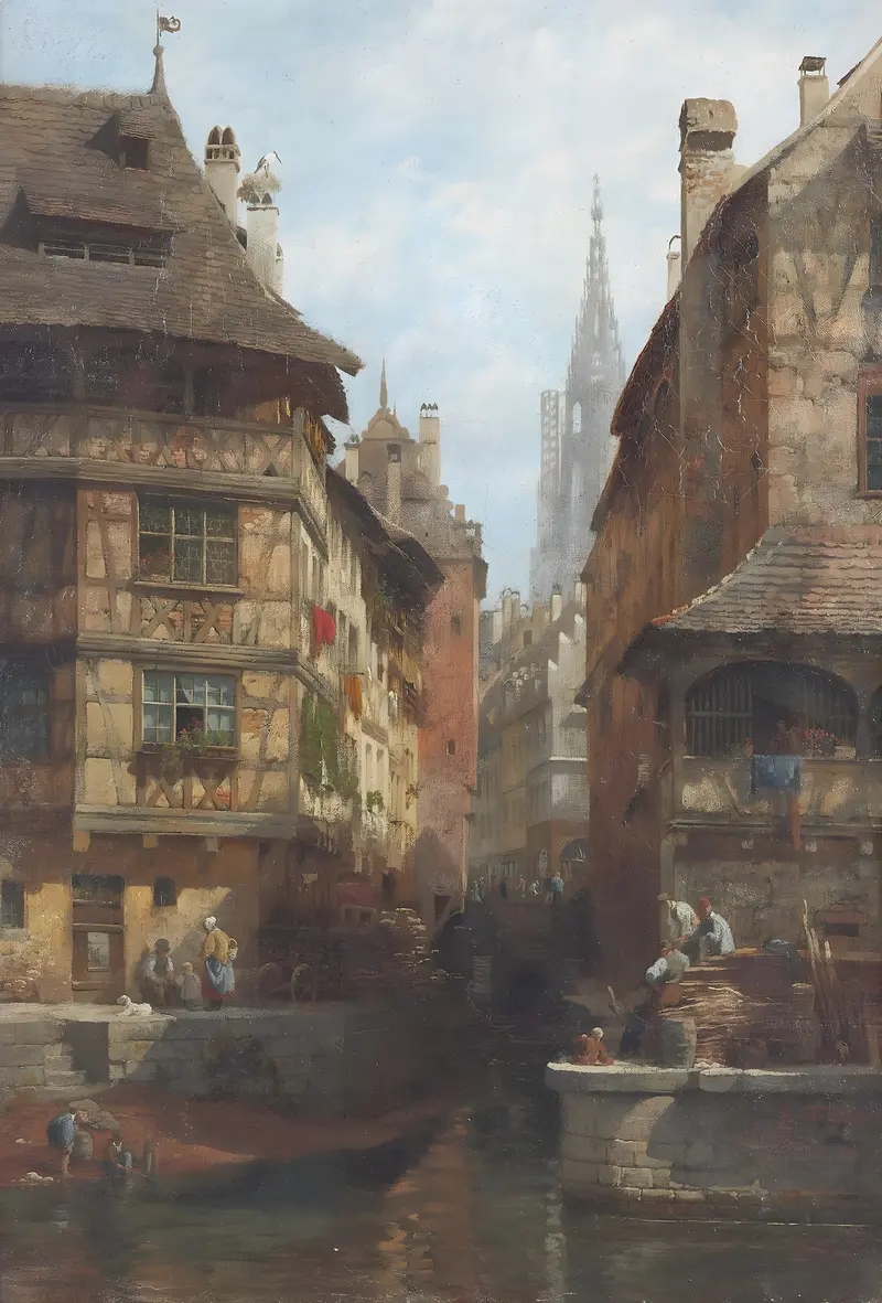 Gothic architecture of Münster in oil on canvas by Karl Weysser