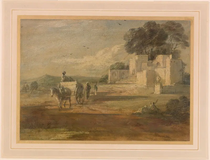 Landscape with Horse and Cart, and Ruin by Thomas Gainsborough, oil painting