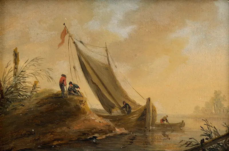 Seelandschaft by Johann Christian Brand, oil on canvas depicting tranquil waters and nature.