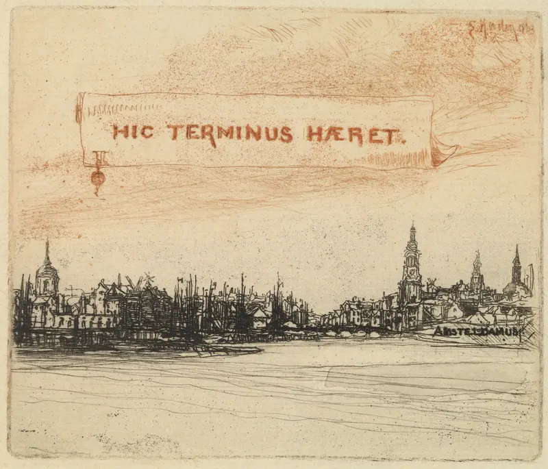 Engraving by Francis Seymour Haden depicting a river landscape with boats