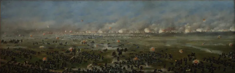 Historical scene depicting soldiers in battle by Cándido Lopez, oil painting