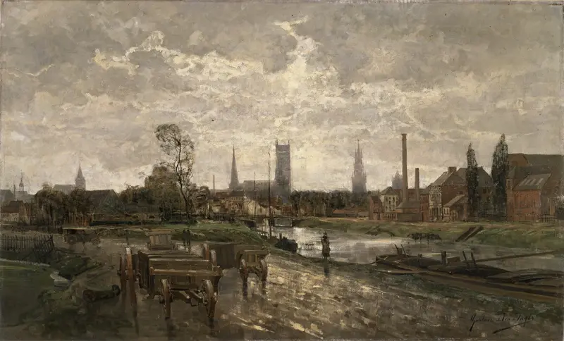 Panoramic view of Ghent, oil on canvas by Gustave Den Duyts