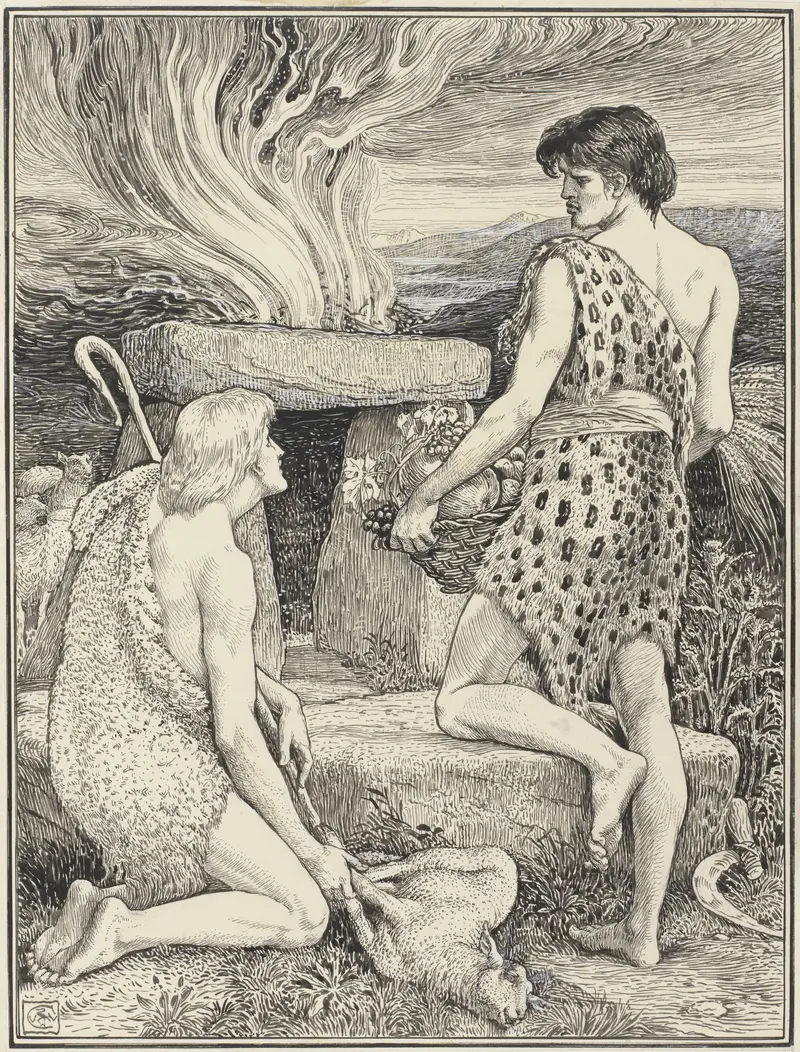 Walter Crane's 'Cain and Abel' depicts the biblical story of the two brothers.