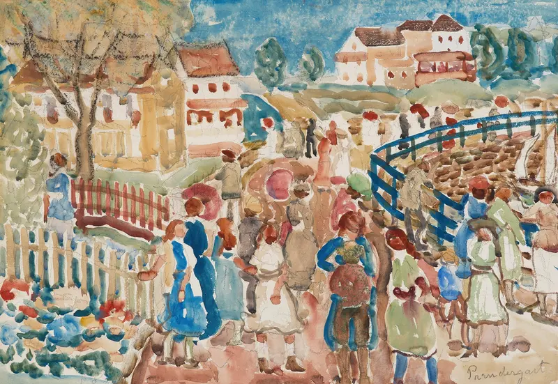 Country Lane, Rockport by Maurice Prendergast, oil painting depicting a vibrant landscape with a winding lane.
