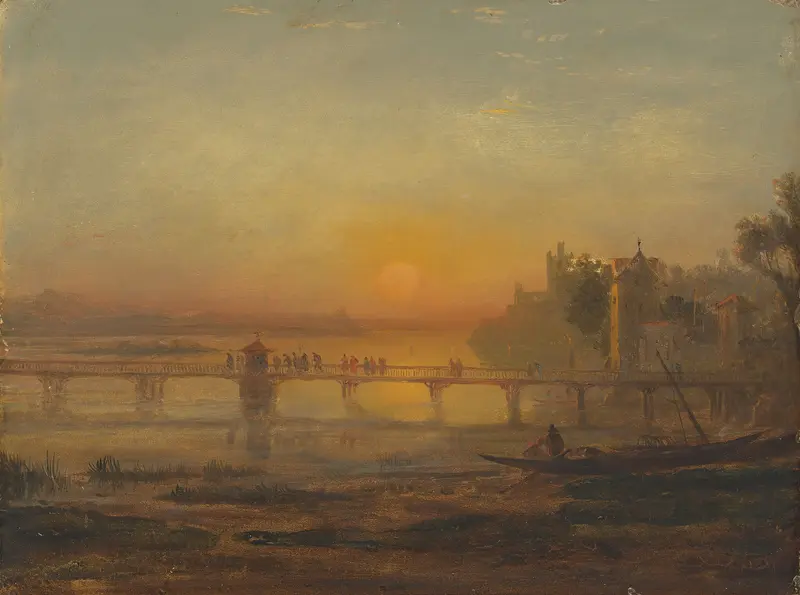 Morning on the Banks of Lake Zurich, oil on canvas by Francis Danby, depicting pilgrims at dawn.