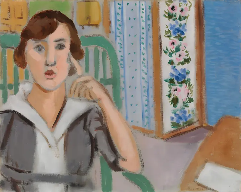 Henri Matisse's 'Woman and Screen' features a woman beside a decorative screen.