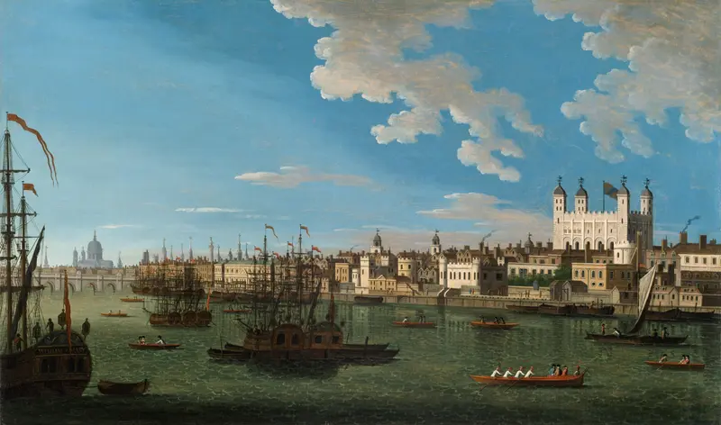 The Thames at the Tower of London, oil painting by Joseph Nickolls