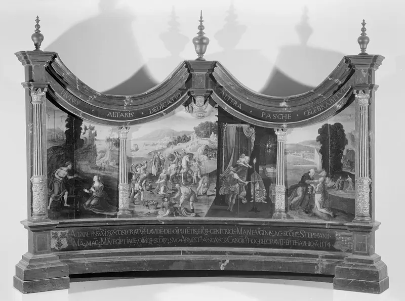 Triptych depicting the Stoning of Saint Stephen, oil on panel by Unknown Artist