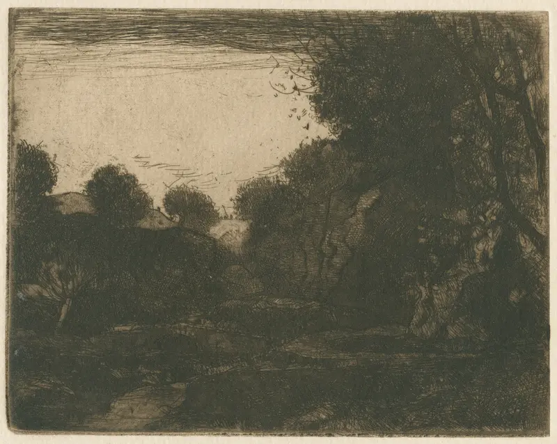 On the Bradford etching by David Young Cameron depicting a tranquil river landscape