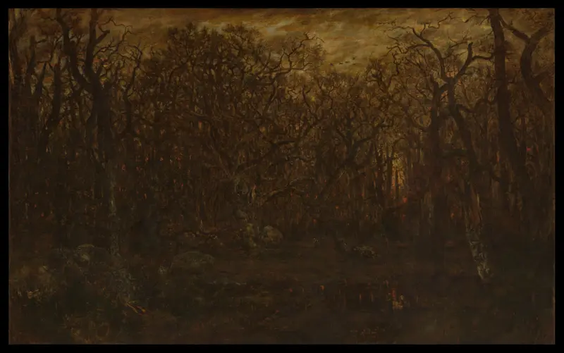 The Forest in Winter at Sunset, oil on canvas by Théodore Rousseau