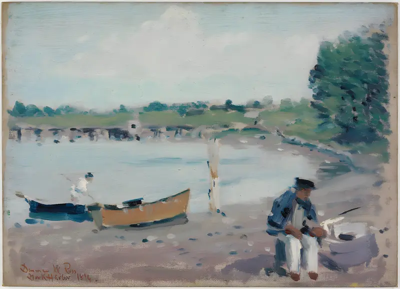 York Harbor, Maine by Denman Waldo Ross, oil on canvas showing gentle waves and shore.