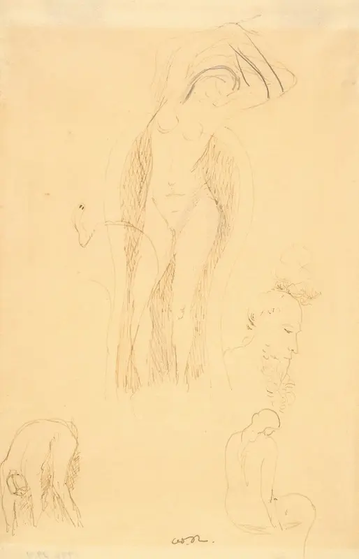 A drawing by Odilon Redon featuring a female nude study.