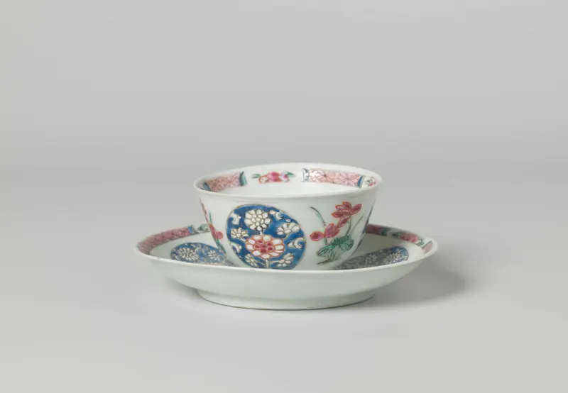Bell-shaped cup and saucer with lotus plants, porcelain, unknown artist