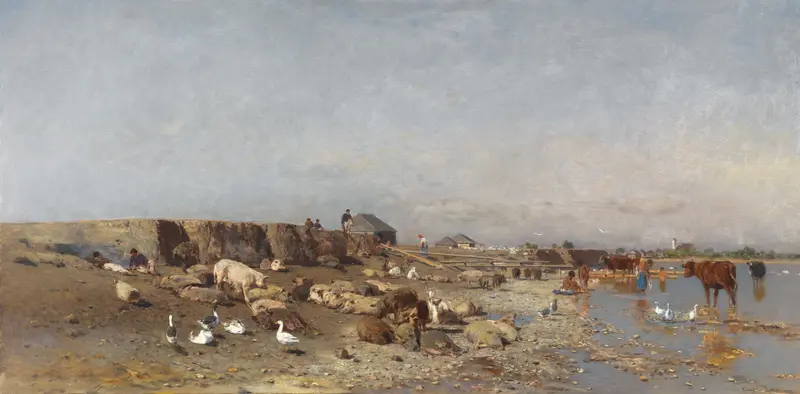 Landscape of rolling hills with sunlight, oil painting by Eugen Jettel