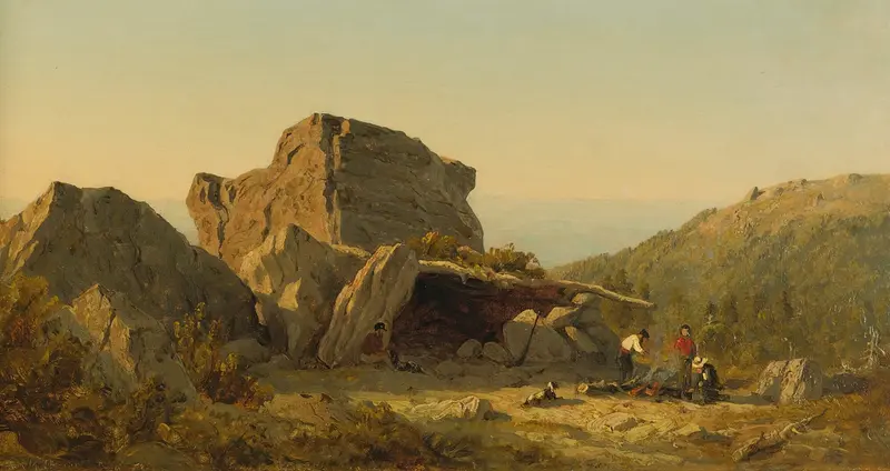 Landscape with tents at a camp, oil painting by Sanford Robinson Gifford