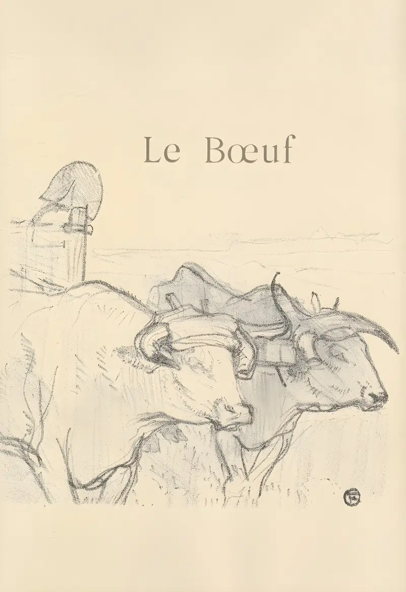 Henri de Toulouse-Lautrec's 'Le Bœuf' features a striking depiction of a bull.