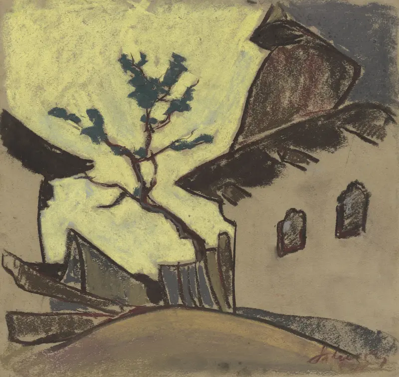 Village Cottage by Zolo Palugyay, oil on canvas showing a tranquil rural landscape