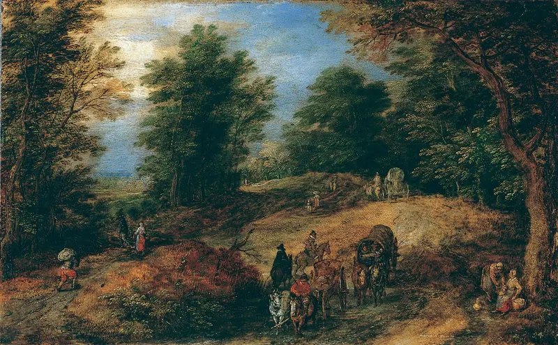 Landscape with Travelers on a Woodland Path, oil on panel by Jan Brueghel the Elder
